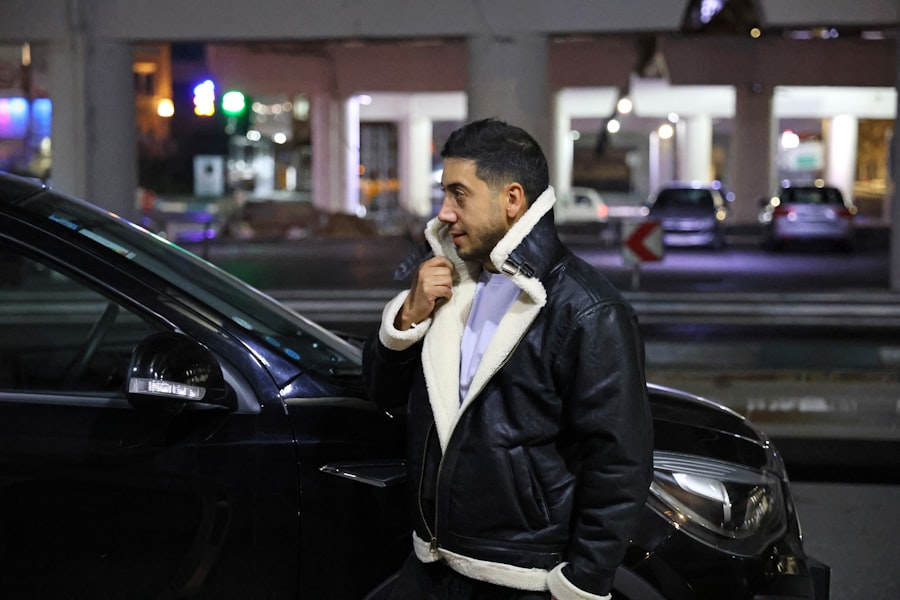 black leather jacket